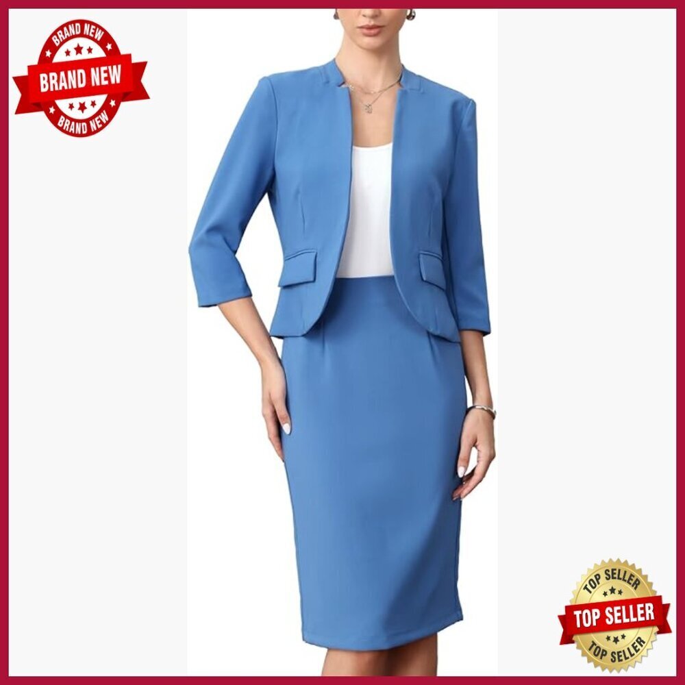 Professional 2-Piece Suit Set with Collarless Blazer and Pencil Skirt
